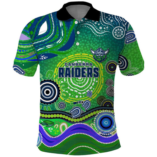 Canberra Raiders Rugby Polo Shirt Australian Aboriginal Dot Painting Style