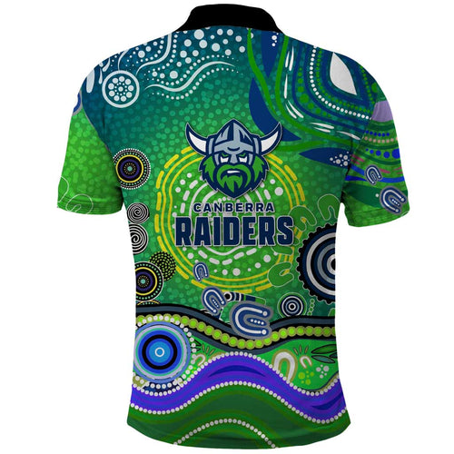 Canberra Raiders Rugby Polo Shirt Australian Aboriginal Dot Painting Style