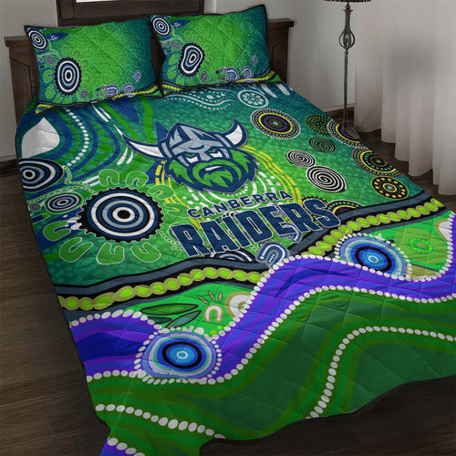 Canberra Raiders Rugby Quilt Bed Set Australian Aboriginal Dot Painting Style