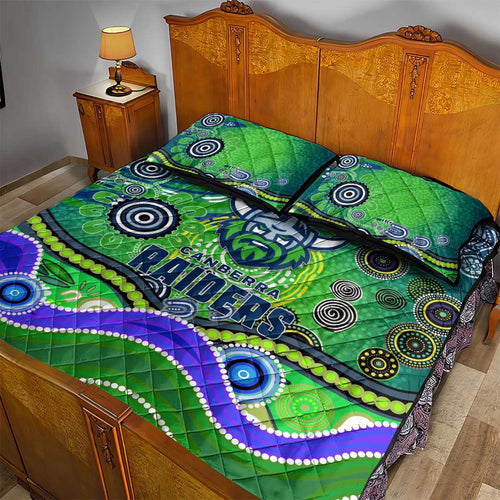 Canberra Raiders Rugby Quilt Bed Set Australian Aboriginal Dot Painting Style