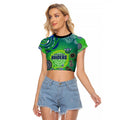 Canberra Raiders Rugby Raglan Cropped T Shirt Australian Aboriginal Dot Painting Style