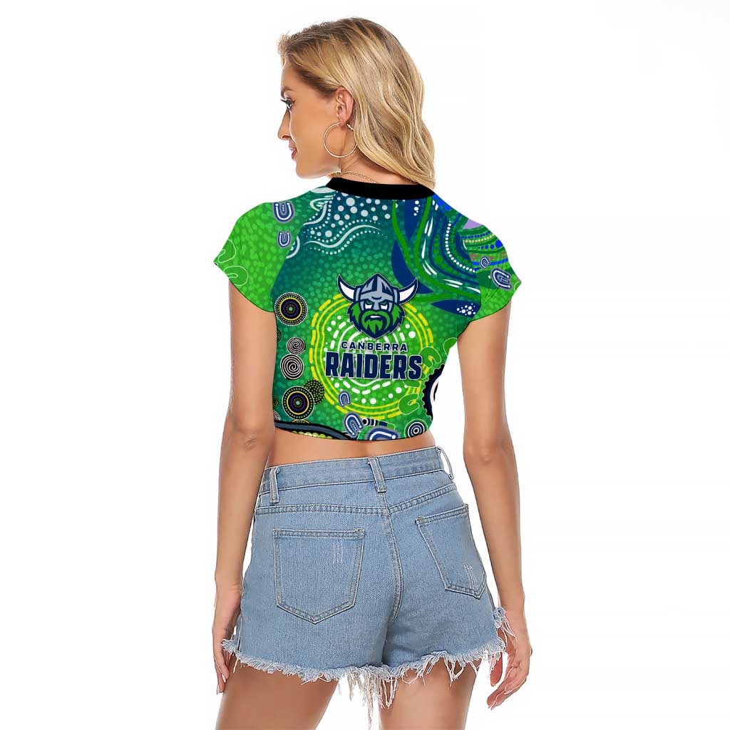 Canberra Raiders Rugby Raglan Cropped T Shirt Australian Aboriginal Dot Painting Style