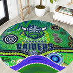 Canberra Raiders Rugby Round Carpet Australian Aboriginal Dot Painting Style