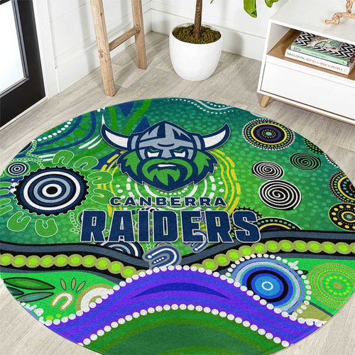 Canberra Raiders Rugby Round Carpet Australian Aboriginal Dot Painting Style
