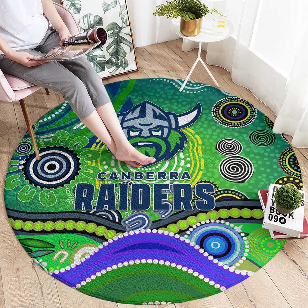 Canberra Raiders Rugby Round Carpet Australian Aboriginal Dot Painting Style