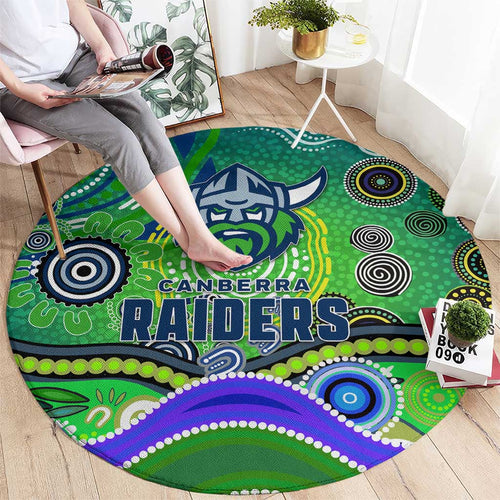 Canberra Raiders Rugby Round Carpet Australian Aboriginal Dot Painting Style