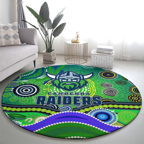 Canberra Raiders Rugby Round Carpet Australian Aboriginal Dot Painting Style