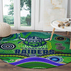 Canberra Raiders Rugby Round Carpet Australian Aboriginal Dot Painting Style