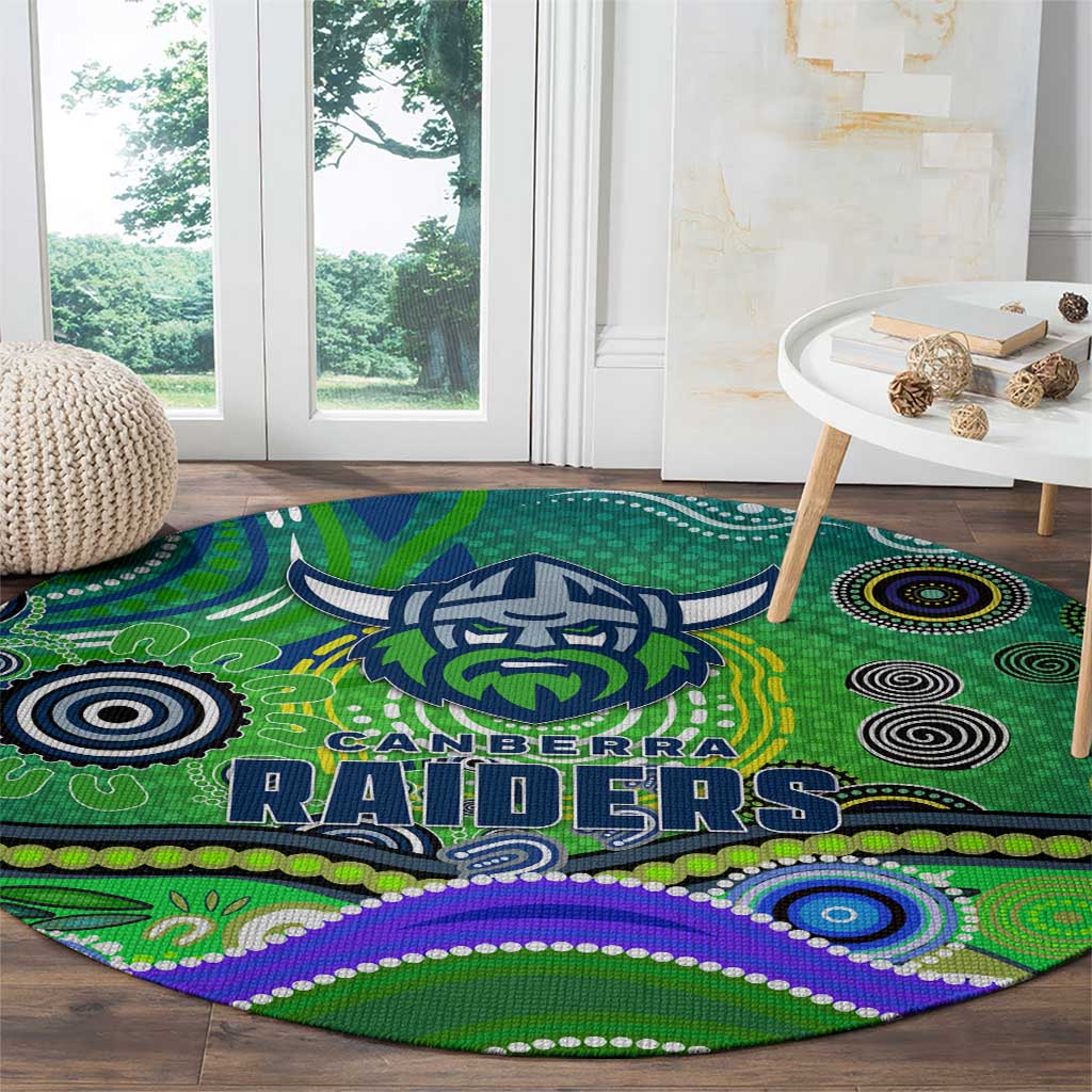 Canberra Raiders Rugby Round Carpet Australian Aboriginal Dot Painting Style