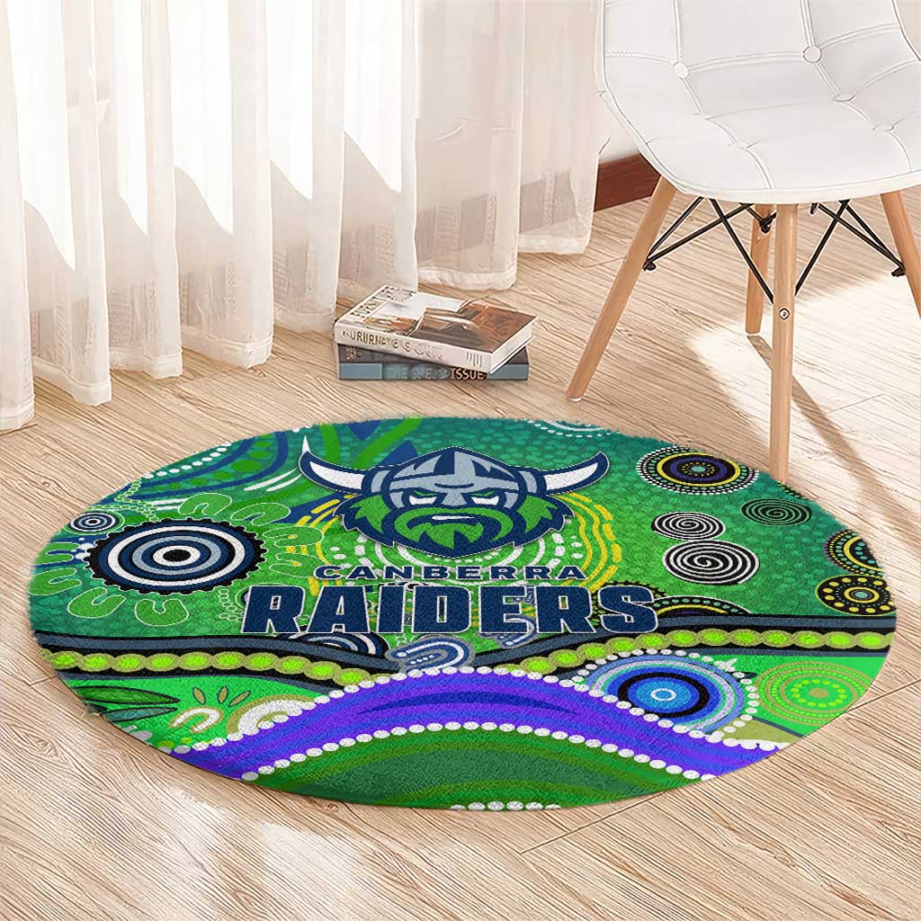 Canberra Raiders Rugby Round Carpet Australian Aboriginal Dot Painting Style