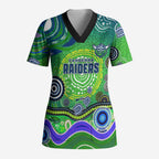 Canberra Raiders Rugby Scrub Top Australian Aboriginal Dot Painting Style