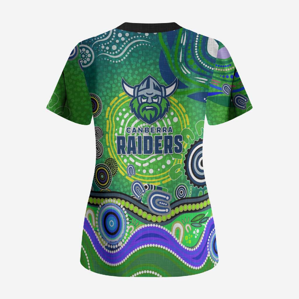Canberra Raiders Rugby Scrub Top Australian Aboriginal Dot Painting Style