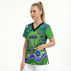Canberra Raiders Rugby Scrub Top Australian Aboriginal Dot Painting Style