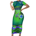 Canberra Raiders Rugby Short Sleeve Bodycon Dress Australian Aboriginal Dot Painting Style