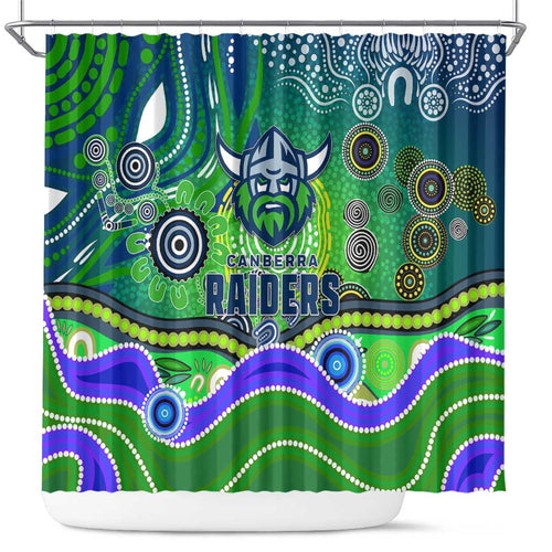 Canberra Raiders Rugby Shower Curtain Australian Aboriginal Dot Painting Style