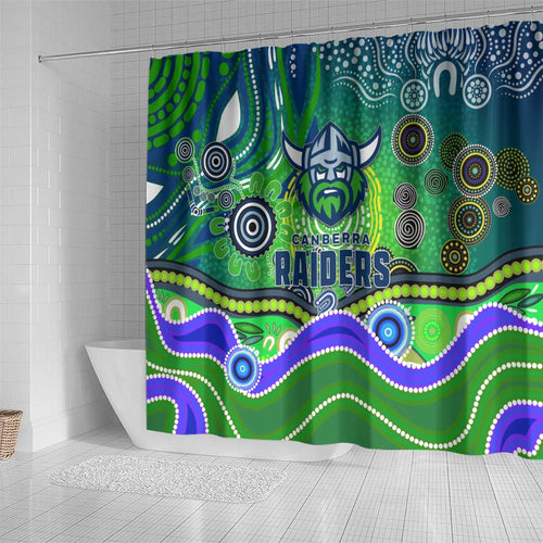 Canberra Raiders Rugby Shower Curtain Australian Aboriginal Dot Painting Style