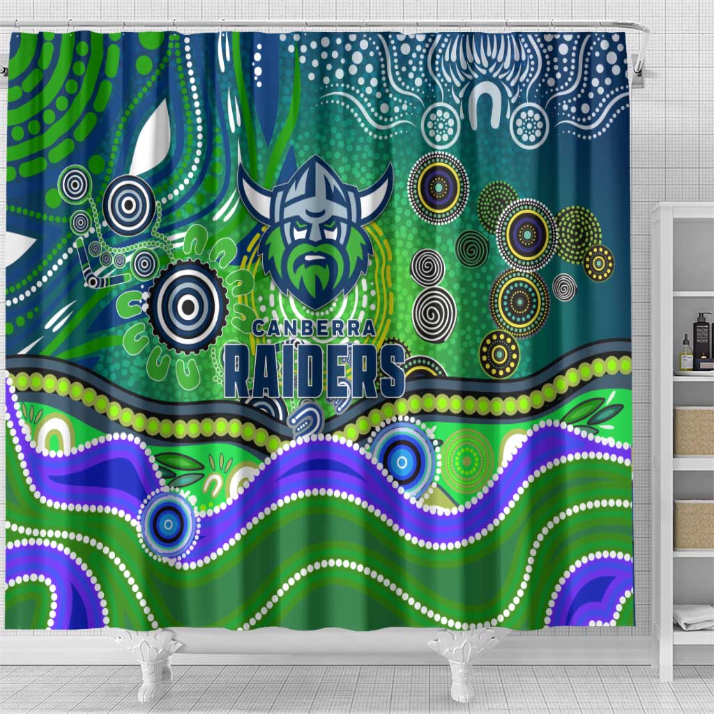 Canberra Raiders Rugby Shower Curtain Australian Aboriginal Dot Painting Style
