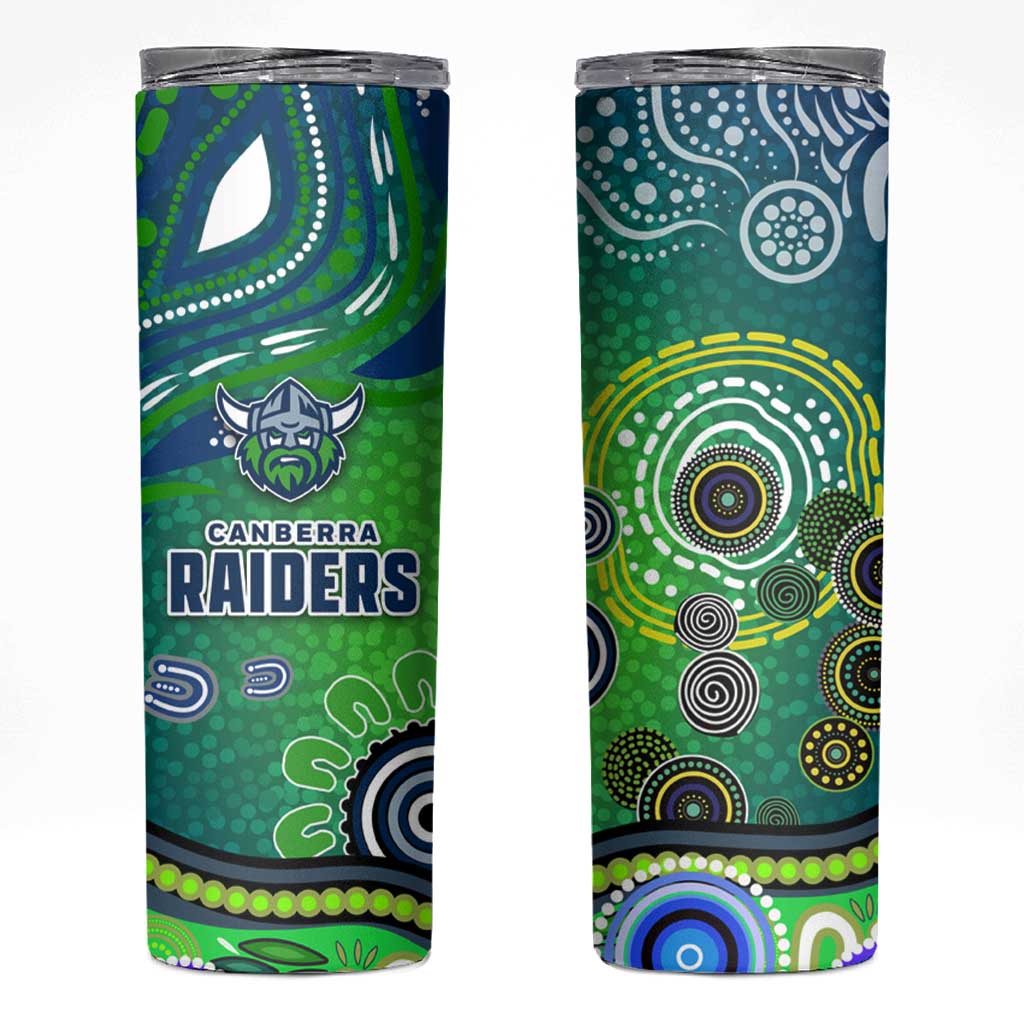 Canberra Raiders Rugby Skinny Tumbler Australian Aboriginal Dot Painting Style