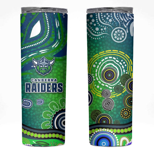 Canberra Raiders Rugby Skinny Tumbler Australian Aboriginal Dot Painting Style
