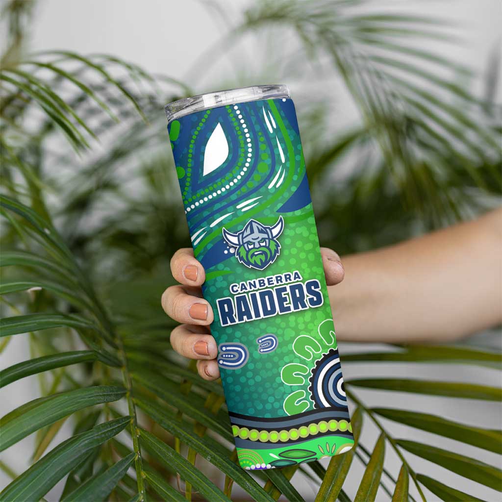 Canberra Raiders Rugby Skinny Tumbler Australian Aboriginal Dot Painting Style
