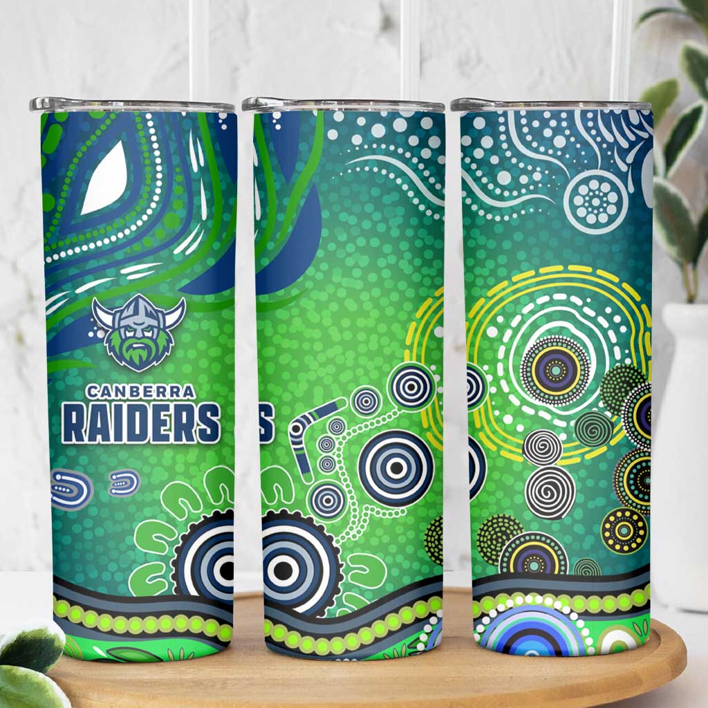 Canberra Raiders Rugby Skinny Tumbler Australian Aboriginal Dot Painting Style