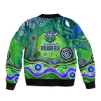 Canberra Raiders Rugby Sleeve Zip Bomber Jacket Australian Aboriginal Dot Painting Style