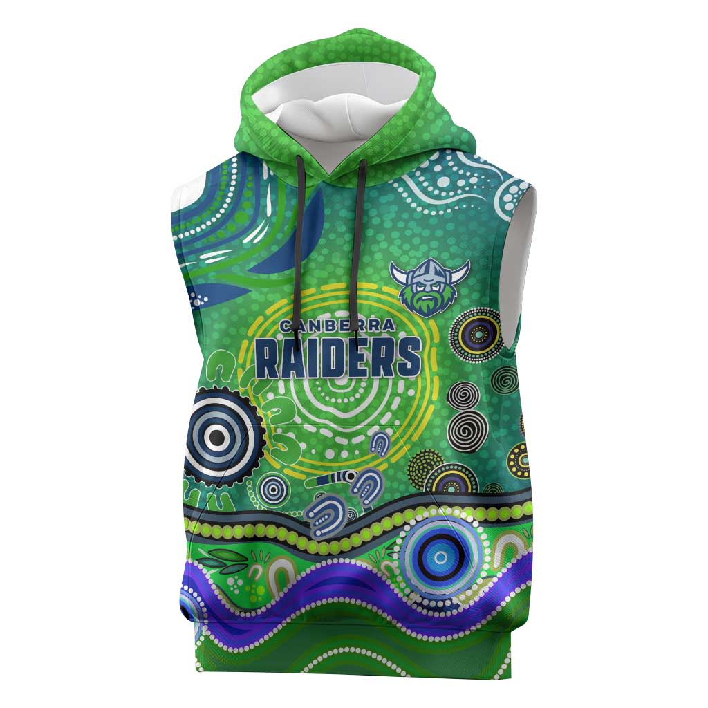 Canberra Raiders Rugby Sleeveless Hoodie Australian Aboriginal Dot Painting Style