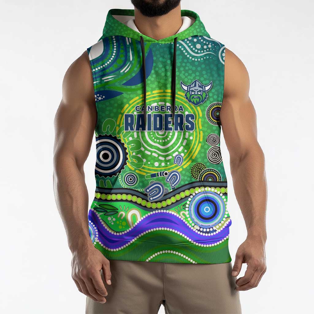 Canberra Raiders Rugby Sleeveless Hoodie Australian Aboriginal Dot Painting Style