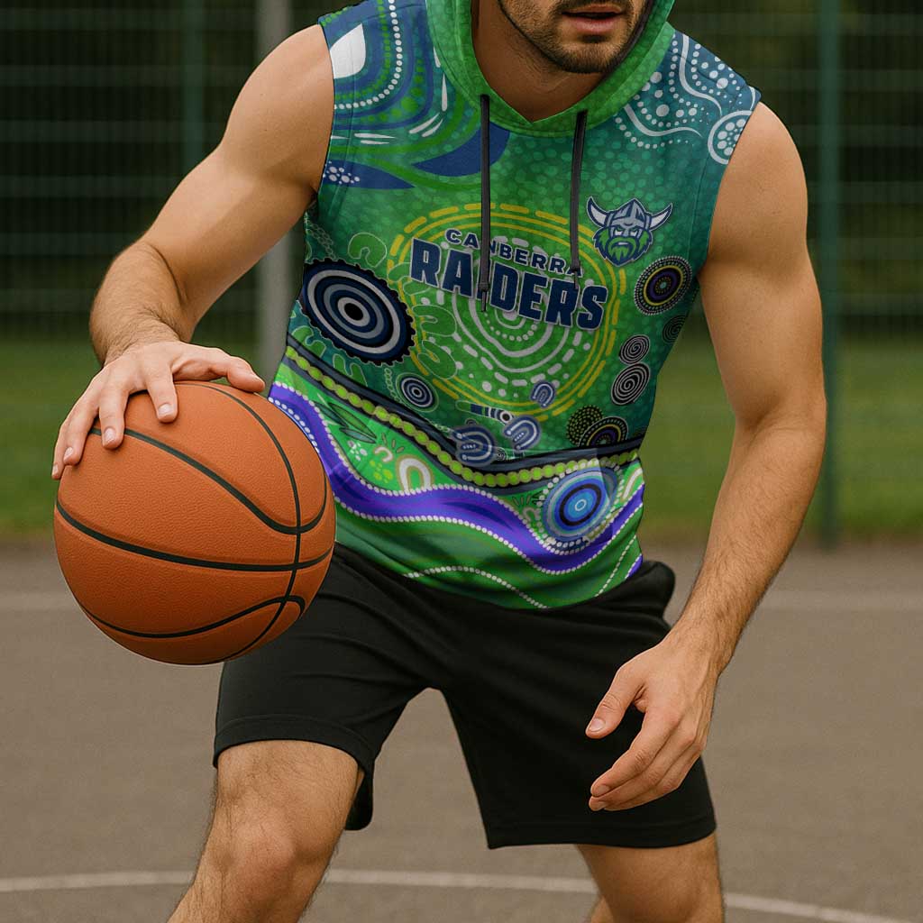 Canberra Raiders Rugby Sleeveless Hoodie Australian Aboriginal Dot Painting Style