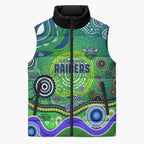 Canberra Raiders Rugby Sleeveless Puffer Jacket Australian Aboriginal Dot Painting Style