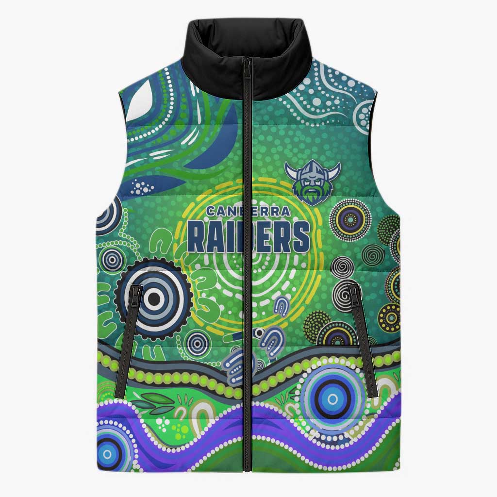 Canberra Raiders Rugby Sleeveless Puffer Jacket Australian Aboriginal Dot Painting Style