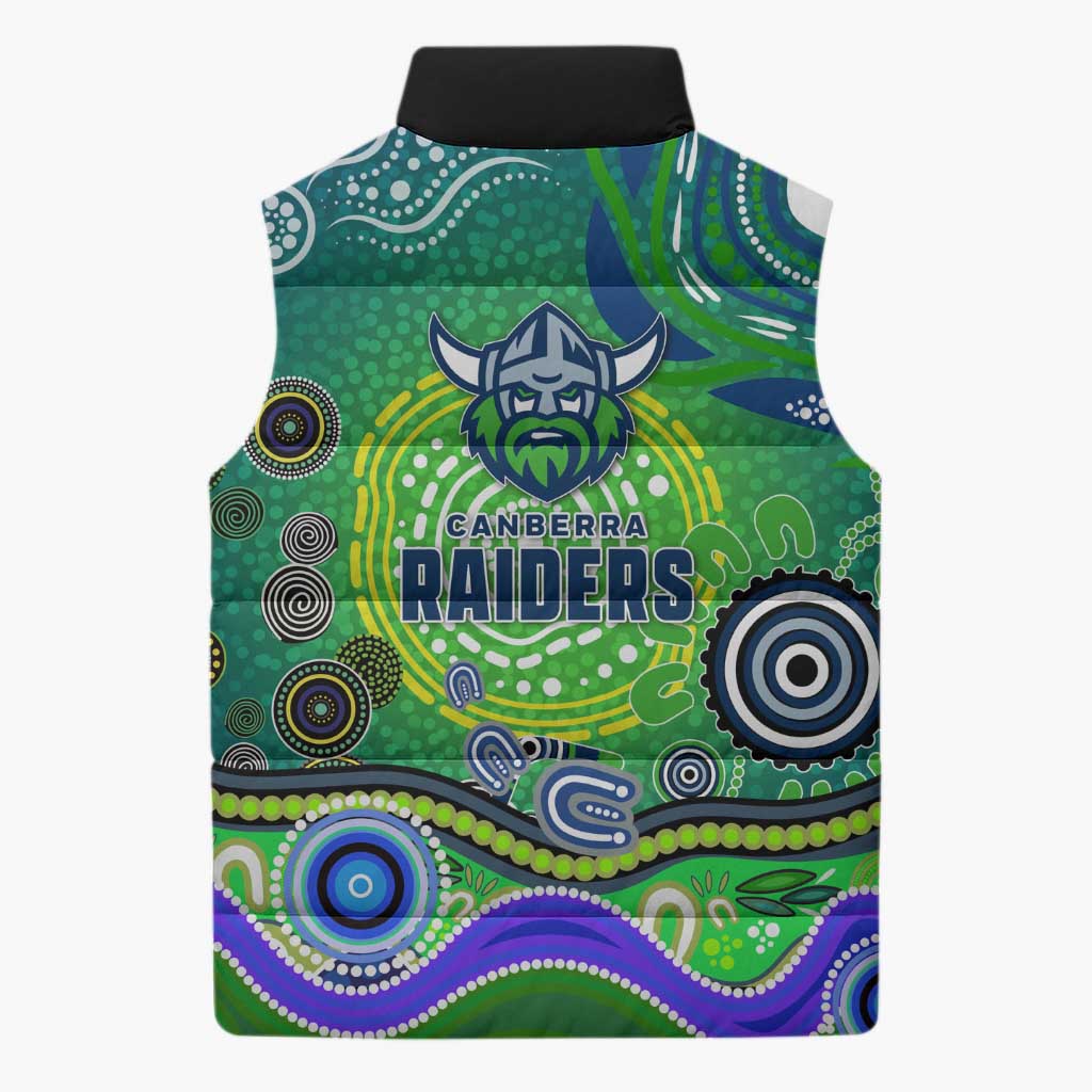 Canberra Raiders Rugby Sleeveless Puffer Jacket Australian Aboriginal Dot Painting Style