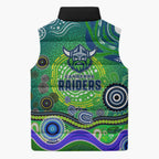 Canberra Raiders Rugby Sleeveless Puffer Jacket Australian Aboriginal Dot Painting Style