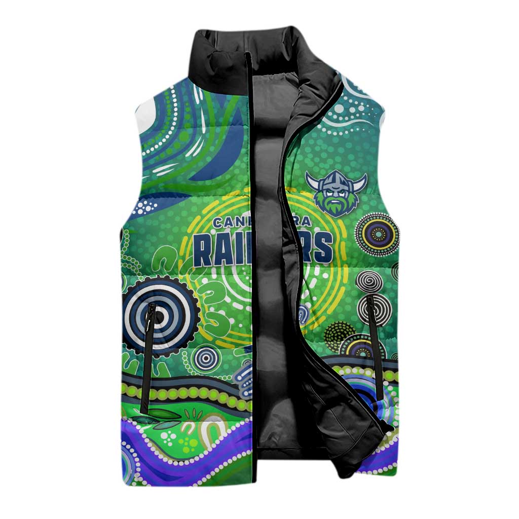 Canberra Raiders Rugby Sleeveless Puffer Jacket Australian Aboriginal Dot Painting Style