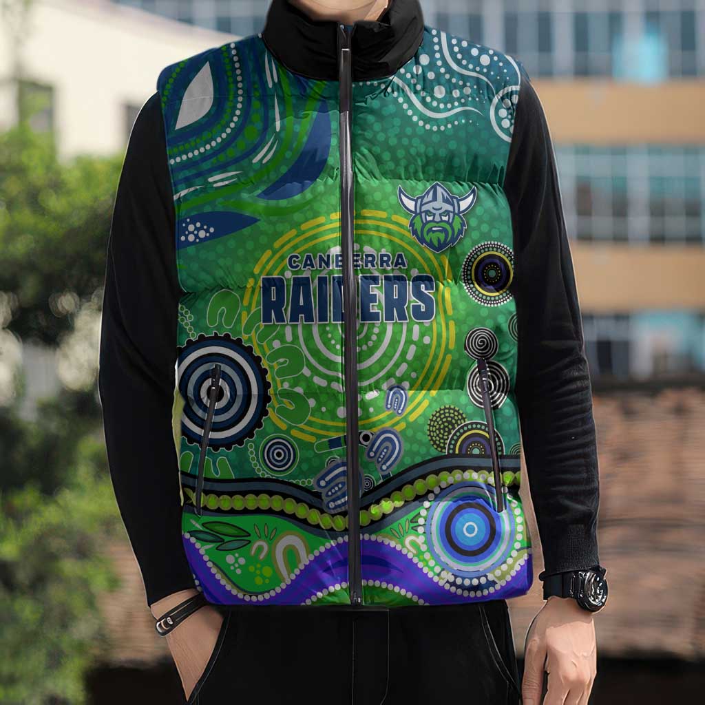 Canberra Raiders Rugby Sleeveless Puffer Jacket Australian Aboriginal Dot Painting Style