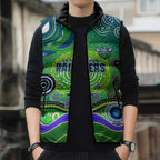 Canberra Raiders Rugby Sleeveless Puffer Jacket Australian Aboriginal Dot Painting Style