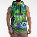 Canberra Raiders Rugby Sleeveless Zip Hoodie Australian Aboriginal Dot Painting Style