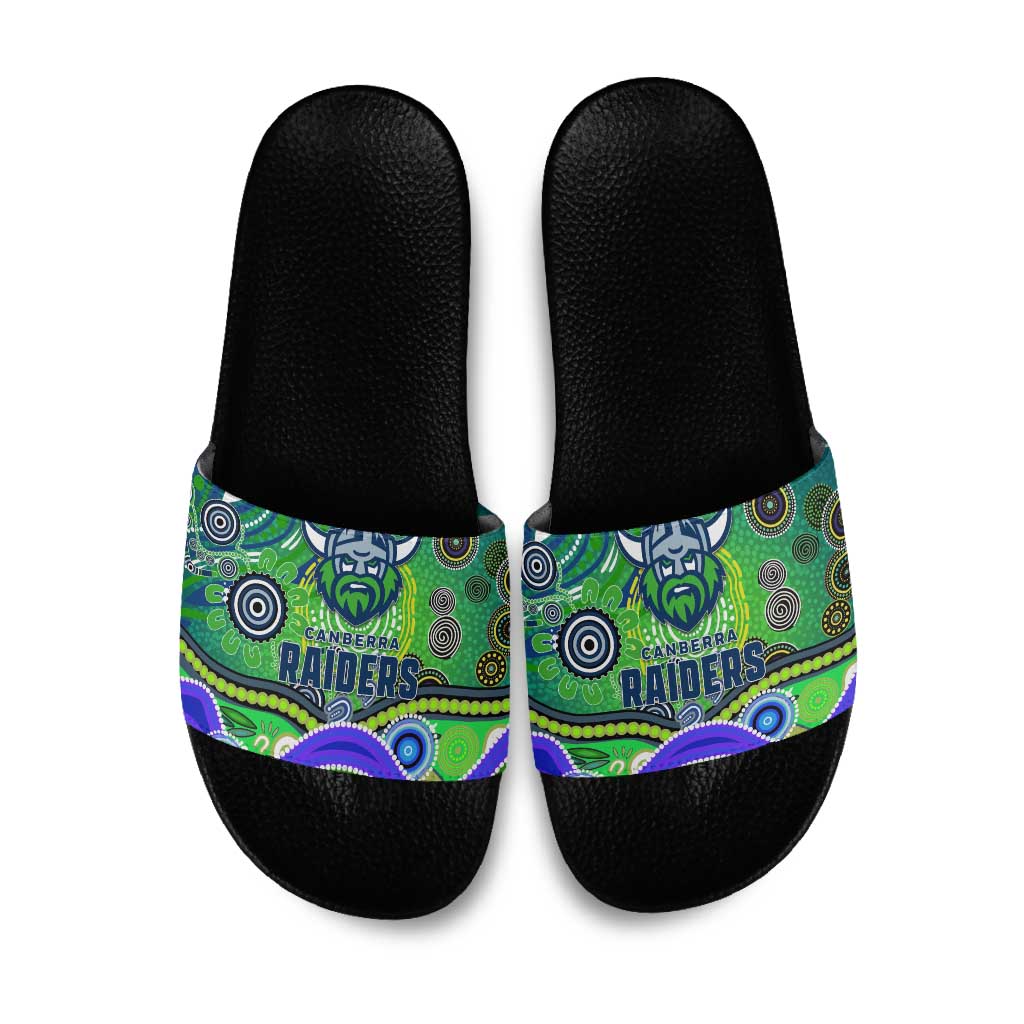 Canberra Raiders Rugby Slide Sandals Australian Aboriginal Dot Painting Style