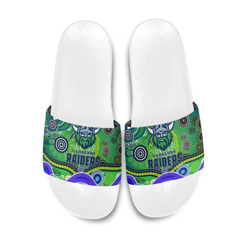 Canberra Raiders Rugby Slide Sandals Australian Aboriginal Dot Painting Style