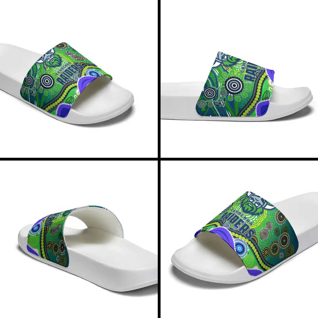 Canberra Raiders Rugby Slide Sandals Australian Aboriginal Dot Painting Style