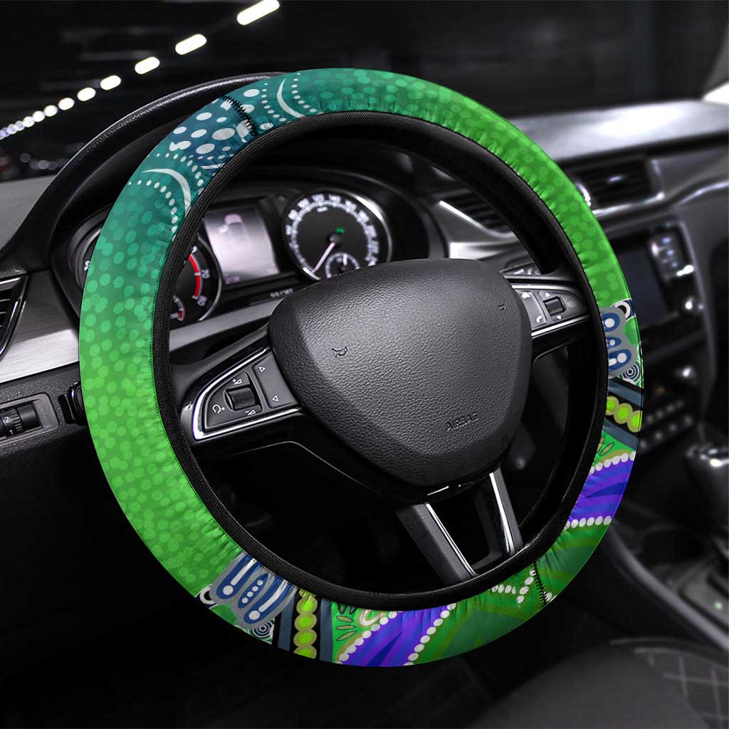 Canberra Raiders Rugby Steering Wheel Cover Australian Aboriginal Dot Painting Style