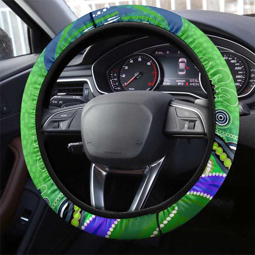 Canberra Raiders Rugby Steering Wheel Cover Australian Aboriginal Dot Painting Style