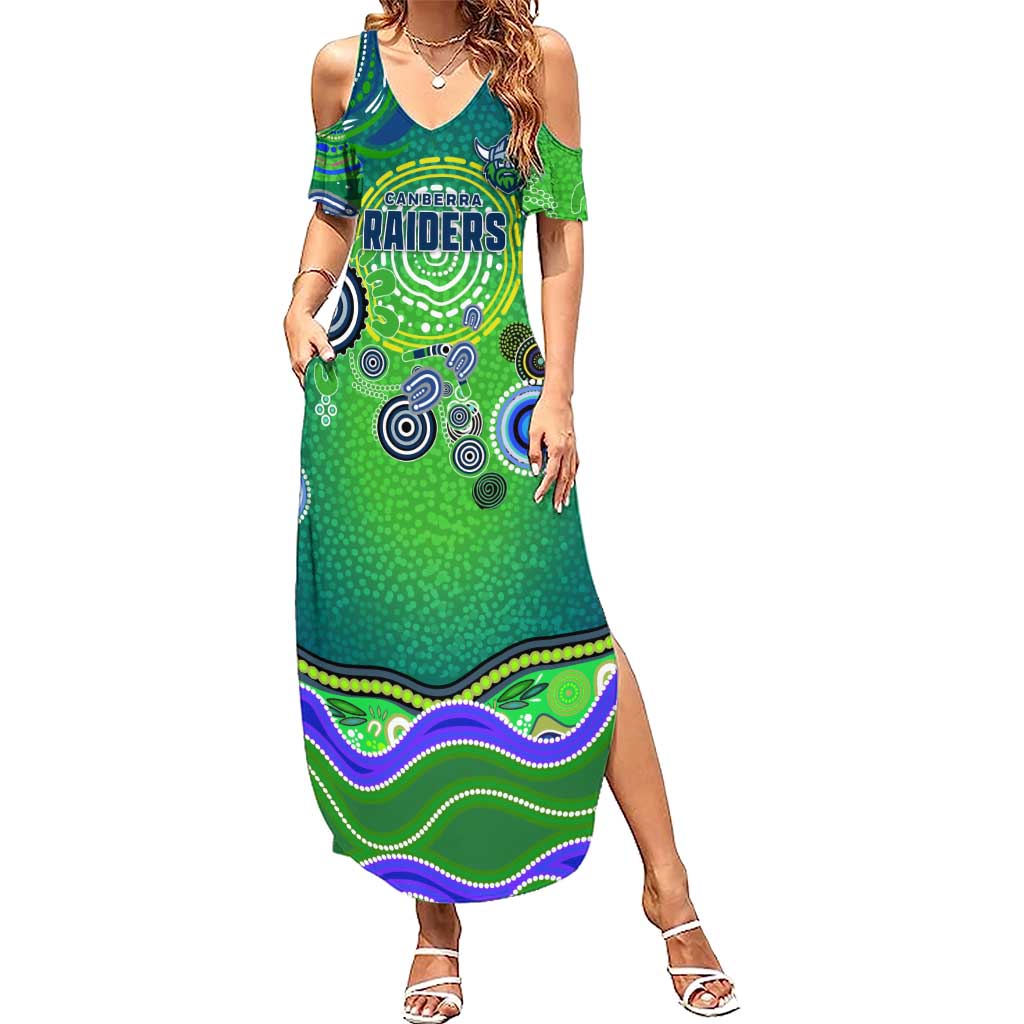 Canberra Raiders Rugby Summer Maxi Dress Australian Aboriginal Dot Painting Style