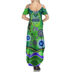Canberra Raiders Rugby Summer Maxi Dress Australian Aboriginal Dot Painting Style