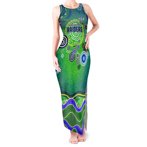 Canberra Raiders Rugby Tank Maxi Dress Australian Aboriginal Dot Painting Style