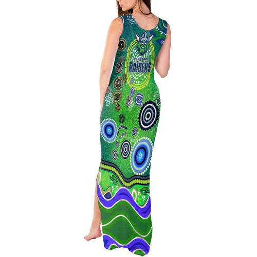 Canberra Raiders Rugby Tank Maxi Dress Australian Aboriginal Dot Painting Style