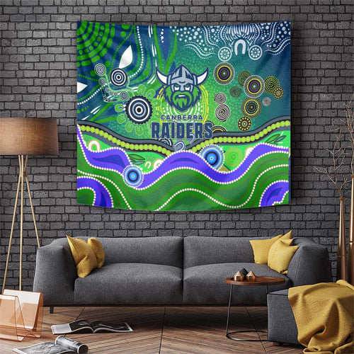Canberra Raiders Rugby Tapestry Australian Aboriginal Dot Painting Style