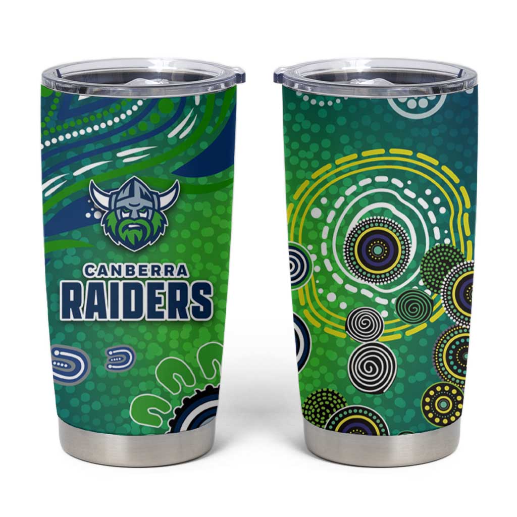Canberra Raiders Rugby Tumbler Cup Australian Aboriginal Dot Painting Style
