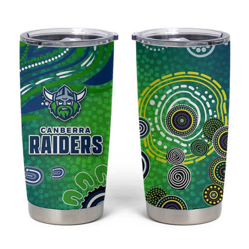 Canberra Raiders Rugby Tumbler Cup Australian Aboriginal Dot Painting Style