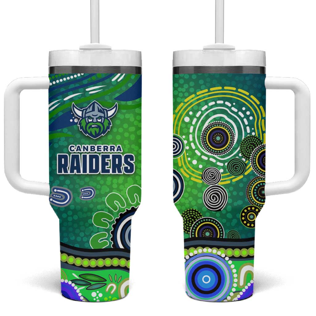 Canberra Raiders Rugby Tumbler With Handle Australian Aboriginal Dot Painting Style